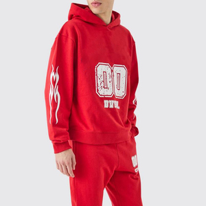 ชุดเสื้อฮู้ดสีแดงสำหรับผู้ชาย ทรงโอเวอร์ไซส์ ผ้าฝ้ายเฟรนช์เทอร์รี่ ชุดวอร์มมีกระเป๋า เหมาะสำหรับใส่ในฤดูใบไม้ร่วง - Product Image 5