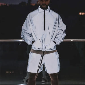 Survêtement d'été à demi-fermeture éclair pour hommes, veste courte, vente en gros de shorts coupe-vent en nylon, ensemble imprimé réfléchissant, grande taille - Product Image 1