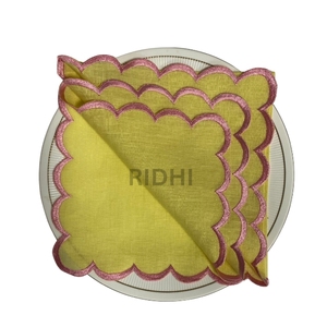 Serviettes en lin 100 % naturel, broderie artisanale verte, design festonné, style campagnard, cadeaux pour demoiselles d'honneur, pour fêtes à domicile et mariages – Meilleures ventes - Product Image 2