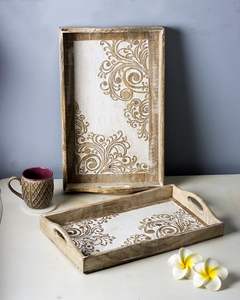 Lot de 3 plateaux de service à thé en bois de haute qualité, design merveilleux, plateau de service de taille personnalisée pour la décoration de la table de la maison - Product Image 4