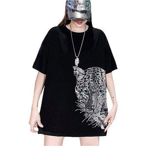 เสื้อยืดแฟชั่นสำหรับผู้หญิงดีไซน์ประดับพลอยเทียมคอตตอนคอปก100% - Product Image 1
