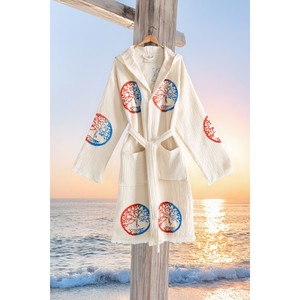 Peignoir à capuche en coton biologique 100 % Varol, doux et absorbant, idéal pour l'été – Robe de plage décontractée Dualis - Product Image 3