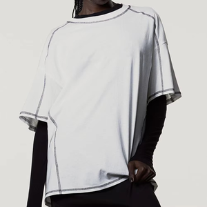 Logo personnalisé nouvelle mode été surdimensionné T-shirt pour les femmes confortable goutte épaule T-shirt pour les femmes à manches courtes col rond - Product Image 4