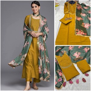 Beautiful Heavy <b>viscos</b> silk with Beautiful Embroidery Dress 3 pieces - Product Image 2