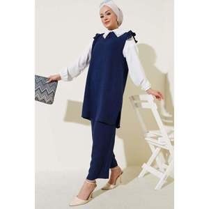 Ensemble 2 Pièces Chemise Garnie à Col Bleu Marine - Product Image 3