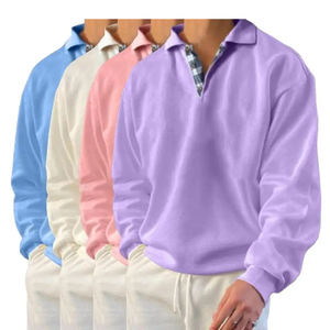 เสื้อสเวตเตอร์มีฮู้ดสำหรับผู้ชาย, เสื้อสเวตเตอร์ถักแขนยาวคอปกสีทึบทำจากวัสดุโพลีเอสเตอร์ - Product Image 1