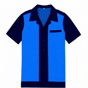 Men's Vintage Two-Tone <b>Bowling</b> Shirt with Vertical Contrast Panels Open Notch Collar and Breathable Performance Fabric for Teams - Product Image 6