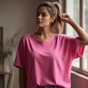 T-shirt d'été à manches courtes et col en V pour femmes T-shirt léger de haute qualité à épaules tombantes T-shirt oversize pour femmes - Product Image 4