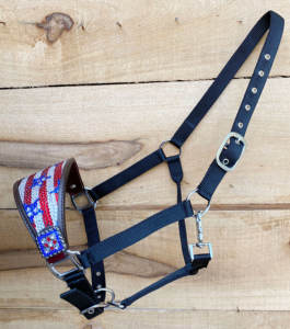 OEM Western Horse Bronc Halter Argentina Cuir Rhinestone Décoré USA Drapeau Design Personnalisé SS Fitting Conchos Entièrement Réglable - Product Image 6