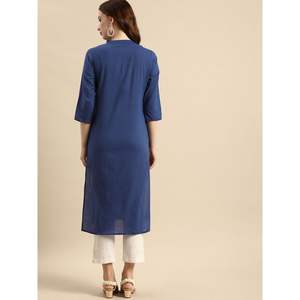 Kurta Étnica con Estampado Azul, Vestido Largo Informal, Elegante y Moderno, Transpirable, para Oficina, Fiestas y Festivales - Product Image 5