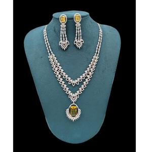 Designer Double Layer Zircon Diamond <b>Necklace</b> <b>Set</b> With <b>Earrings</b> <b>Silver</b> Finish <b>Necklace</b> <b>Set</b> CZ Diamond For Wedding For Women - Product Image 1