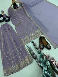 Hermosa colección de ropa étnica de diseñador de Bollywood, telas de Georgette de imitación pesadas con trabajo de secuencia de bordado para mujeres - Product Image 4