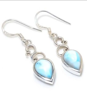Top qualité Larimar 10x14mm poire forme pierres précieuses laiton argent plaqué balancent boucle d'oreille bijoux faits à la main pour été petite amie cadeau - Product Image 1