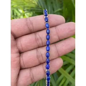 925 Silver Fashion Tennis <b>Bracelet</b> with Lapis Lazuli Elegant Accessory - Product Image 1