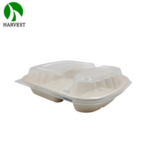 Boîte <span class=keywords><strong>repas</strong></span> jetable écologique en pulpe <span class=keywords><strong>de</strong></span> bagasse biodégradable, compatible micro-ondes, 3 compartiments, avec couvercle - Product Image 2