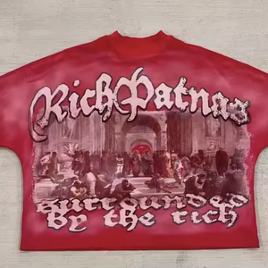 250gsm ผ้าฝ้ายทรงหลวมสำหรับผู้ชายเสื้อยืดบ็อกซี่ฟิตและครอปทรงหลวมลายพิมพ์พัฟสกรีนแบบกำหนดเอง - Product Image 1