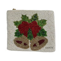 Dompet koin Mini kepingan salju manik-manik, kantong ritsleting buatan tangan, kantong koin kepingan salju manik-manik buatan tangan