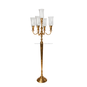 Candelabro de aluminio con mosaico de espejo dorado con copa de vidrio estilo Hurricanes para bodas y decoraciones navideñas para pisos - Product Image 3