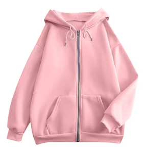 Sweat à capuche zippé surdimensionné pour femme à manches longues de couleur unie avec logo avant décontracté automne hiver Style de vêtements d'extérieur - Product Image 4