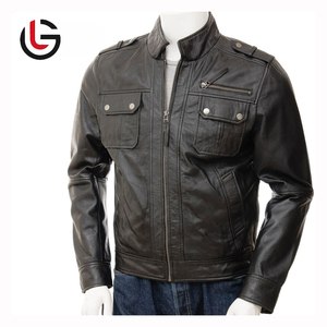 High Quality Men's Stand Collar Genuine <b>Sheepskin</b> Leather <b>Jacket</b> High Street Style Casual Street Wear - Product Image 1