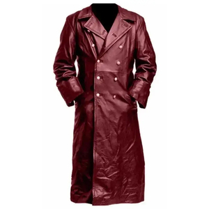 Manteaux longs en cuir véritable authentique pour hommes, faits à la main, noirs, épais, pour l'hiver, coupe ajustée, style trench classique - Product Image 4