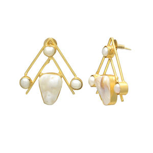 Pendientes de Perlas Naturales de Agua Dulce Color Blanco Ostra, Sin Níquel, Chapados en Oro de 24K, Estilo Vintage, Hechos a Mano, para Mujer, para Boda - Product Image 2