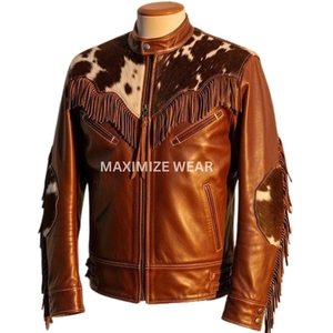 Genuine Hair Cowhide Leather <b>Jacket</b> Men Winter Vintage <b>Western</b> Style Eco-Friendly Windproof OEM/ODM Available High Quality - Product Image 2