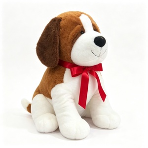 Peluche personnalisée Beagle, jouet en peluche chien doux avec nœud rouge, peluche chien marron et blanc - Product Image 3