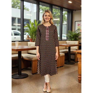 Kurta Recta de Algodón Puro para Mujer Evolve, Estilo Boho Elegante, Estampada, Transpirable, Hasta la Rodilla, con Puntos, para Oficina y Uso Diario - Product Image 2