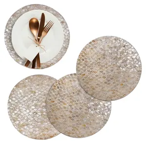 Sun Rays Amazon Top Selling Seashell Table mats Round Lacquer Placemats with Mother Of Pearl Inlay Set of 4 for Dining Table