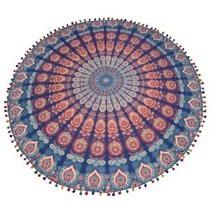 Mandala indien tapisserie ronde nappe drap de lit plage jeter tapis de Yoga 80 "diamètre avec Pom Pom dentelle - Product Image 6