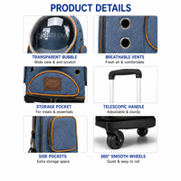 Sac à dos de transport pour chat portable avec roulettes amovibles, grand sac de voyage transparent pour animaux de compagnie avec trous de ventilation