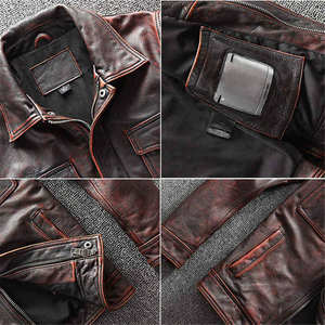 Chaqueta de cuero genuino de vaca Vintage para hombre, prendas de vestir informales clásicas a la moda con cierre de cremallera para montar en motocicleta en invierno - Product Image 4