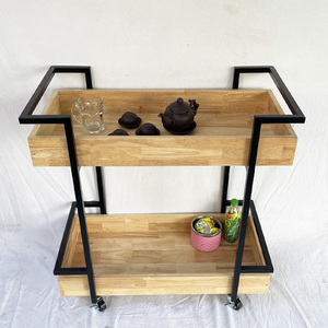 HOLA KB68037 2-Tier Standing Mobile <b>Shelf</b> Iron and Rubber Wood Frame for Living Room Space - Product Image 4