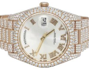 Reloj de Lujo con Diamantes de Moissanita en Oro Rosa, Estilo Hip Hop, Oro Sólido Real, Unisex, con Movimiento de Cuarzo, Joyería de Moda - Product Image 2