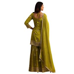 Paillettes vertes Kurti Sharara avec Chanderi Banarasi Dupatta pour réception de fête de mariage et célébrations culturelles personnalisées - Product Image 5