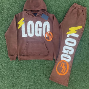 ชุดวอร์มพิมพ์ลายพัฟสำหรับ3D ชุดวอร์มผ้าฝ้ายขนแกะชุดวอร์มทรงโอเวอร์ไซส์แบบลำลองและเรียบง่ายกางเกงวอร์มกางเกงขาบานและเซ็ทมีฮู้ด - Product Image 2