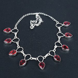925 <b>Sterling</b> <b>Silver</b> Red Garnet <b>Necklace</b> Handmade Christian Religious Jewelry with Link Chain for Weddings and Gifts - Product Image 1
