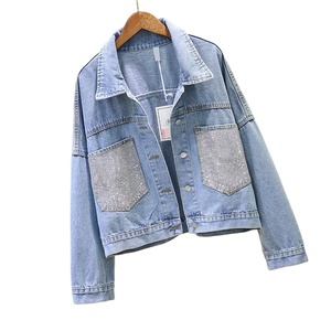 Manteaux en Denim bleu pour femmes Style coréen printemps automne lâche à manches longues hauts vêtements d'extérieur S-3XL vestes en Jean assorties imprimées - Product Image 5