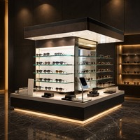 Moderner Brillen-Präsentationsstand mit LED-beleuchteter Glasvitrine und individuellem Logo für Optikgeschäfte