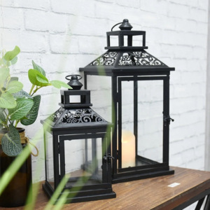 Latest Arrival Moroccan Design <b>Black</b> Metal & Glass Handmade <b>Candle</b> <b>Holders</b> Lanterns & Jars 2 Sizes for Home & Outdoor Decor - Product Image 4