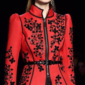 NEW---EVENING veste de fête sur tissu de velours rouge avec embellissement de perles de cristal, RESHAM, travail de pierre de verre @ 2022 - Product Image 1