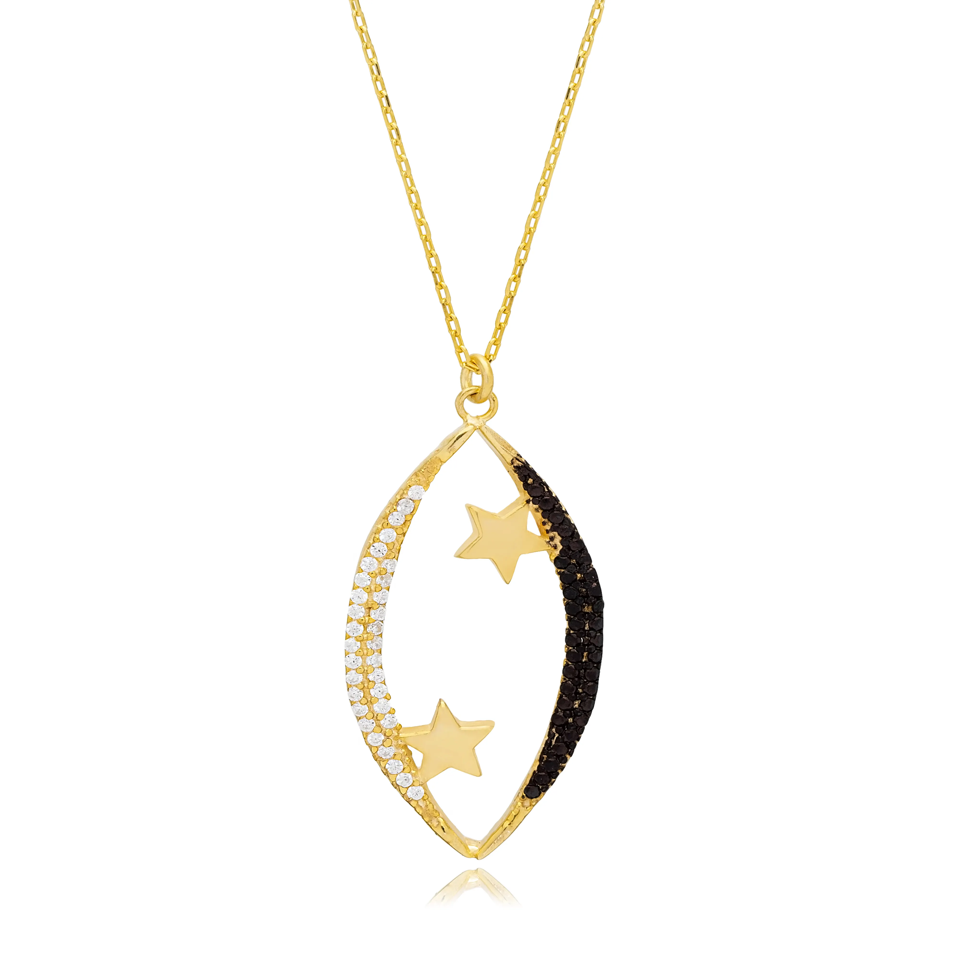 Ожерелье с подвеской в виде Луны и звезды из чистого черного циркона, турецкое ювелирное изделие ручной работы из стерлингового серебра 925 пробы, оптовая продажа