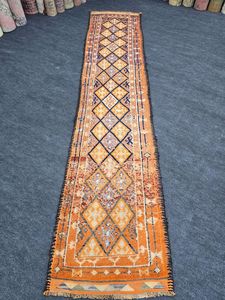 พรมขนกันลื่นทำด้วยมือแบบสมัยใหม่พรมปูทางเดินตะวันออกสีส้มลายเรขาคณิตทำจากผ้าไหม - Product Image 2