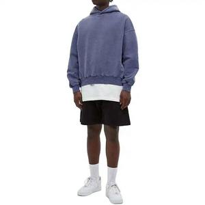 Sweat-shirts à capuche en coton 100% délavé à l'acide pour hommes, broderie usée, logo patch, épaules tombantes, vêtements d'hiver - Product Image 5