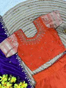 Lehenga Choli de Piel Sintética Multicolor para Niñas, Ligero, con Acabado Suave y Detalles Hermosos, para Bodas, Fiestas y Eventos Festivos - Product Image 4