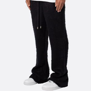 Pantalon pull blanc en mohair pour hommes Pantalon en tricot doux Fuzzy Winter Warm Lounge Bottoms Casual Fashion Streetwear Outfit - Product Image 2