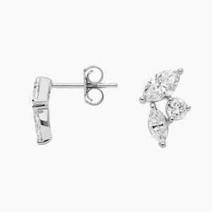 Boucles d'oreilles clous en diamants de laboratoire taille marquise ronds en grappe, 0,75 ct, en or massif 14 carats, cadeau d'anniversaire de mariage - Product Image 4