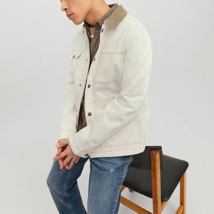 Veste universitaire Oem pour hommes pour l'hiver en cuir et denim délavé au crochet tissage col avec fermeture à glissière - Product Image 6