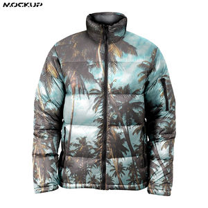 Chaqueta acolchada deportiva ligera con estampado de sublimación completa para hombre, chaqueta acolchada con logotipo frontal y cuello levantado - Product Image 5